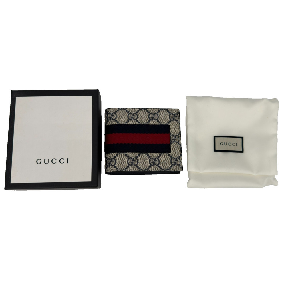 NEW Authentic Gucci GG Supreme Canvas Leather Blue & Red Webstripe Bifold Wallet